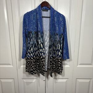 Travel Elements M Blue Animal Print Cardigan Women Open Front Boho Resort Wear